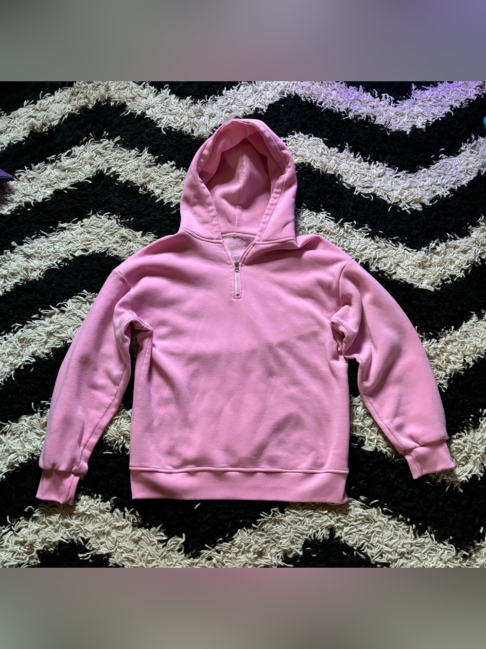 Bright Pink Quarter Zip Hoodie Casual Sweatshirt